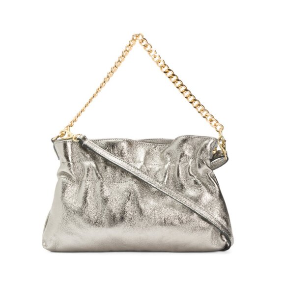 MARLON Silver Made In Italy Leather Palmira Laminato Chain Crossbody